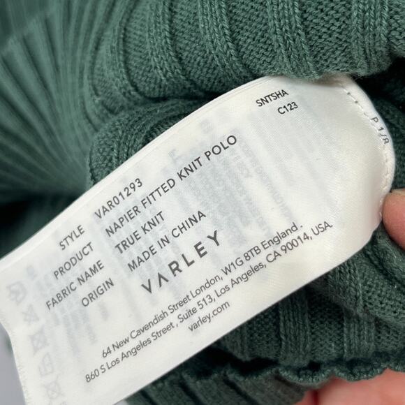 VARLEY Napier Sweater M Fitted Polo 1/4 Zip Ribbed Cotton Blend Green - Picture 12 of 15